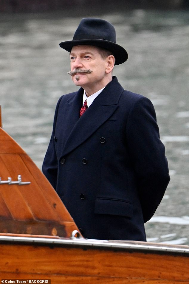 Back Again: Kenneth brought his iconic mustache to the role, which sees him transform into detective Hercule Poirot.