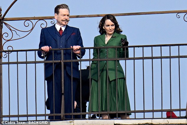 On set: Filming with Kenneth, Tina appeared in high spirits during filming while wearing a green blazer and matching skirt with leather gloves