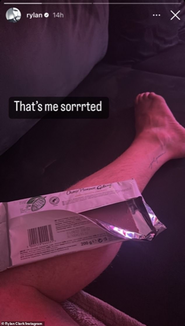 'That's me fixed': Comes after he was forced to deny rumors of a new romance on social media after fans were convinced they saw another man's leg in a picture posted by Rylan, which it was actually his.