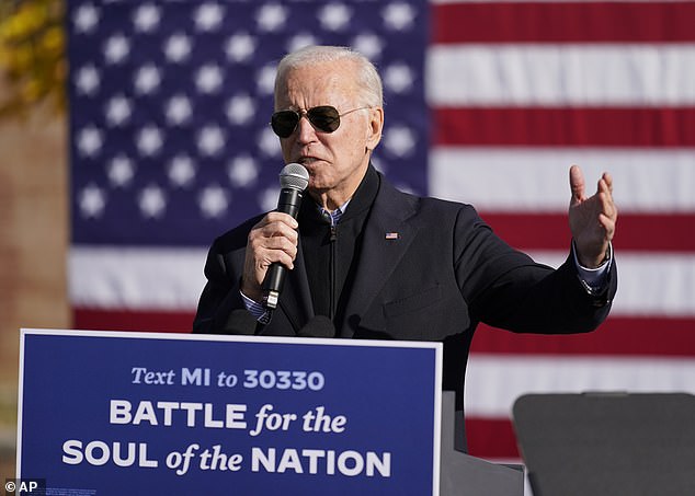 Biden, who is expected to run for a second term after winning after his 2020 campaign, (pictured) posted his highest approval rating in more than a year with 43.3 percent in new polls.