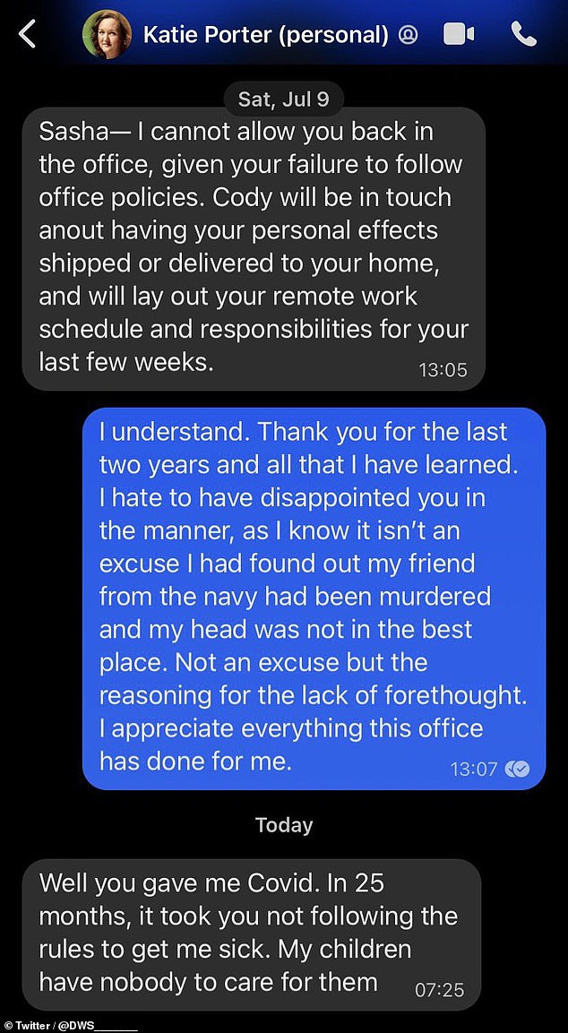 The second part of the alleged text exchange between Porter and former employee Georgiades