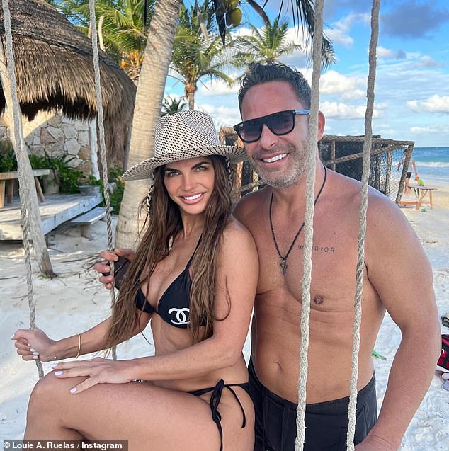 Cute couple: Luis also shared a photo of him with Teresa in her black bikini