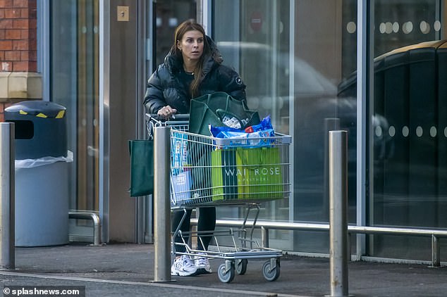 Hit: Evidently the mother-of-four nabbed some bargains at the Cheshire store, with conspicuous items including 40 Mamia ultra-dry nappies, priced at £2.99, a 39p tin of Four Seasons peas and a pack of 12 cheeses and onions.  walker fries