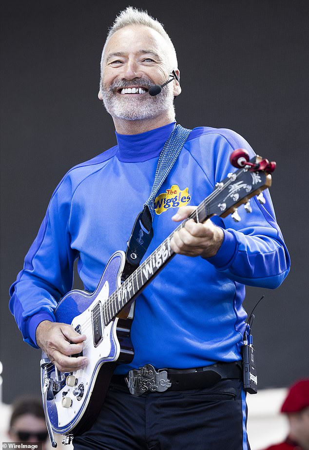 Blue Wiggle Anthony Field, 59, was having the time of his life as he fronted the band on his electric guitar.