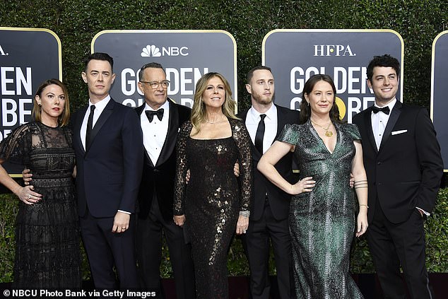 Family business: Tom Hanks has defended his sons' work in the entertainment industry.  Elizabeth, 40, and Colin, 45, Truman, 37, and Chet, 32, are all in what the two-time Oscar winner calls 'the family business' (Pictured in Los Angeles in January 2020)