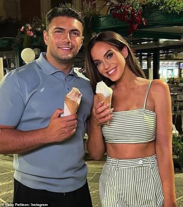 Loved: It comes after Vicky shared a slew of romantic snaps and admitted that she knew she loved her boyfriend on the first date.