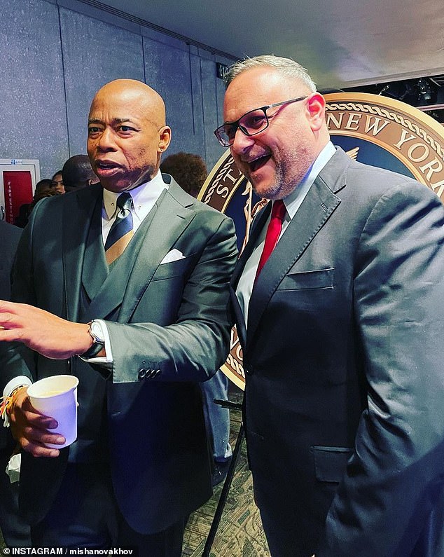 After taking office, he hired a chief of staff who is a Democratic donor and has organized fundraisers for Democratic politicians.  She is seen here with Democratic Mayor Eric Adams.