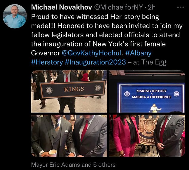 Novakhov has expressed his support for Democratic politicians on social media and at events, including the inauguration of New York State Governor Hochul, pictured above.