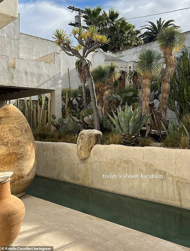 Desert Vibes: The reality star brought a sensual softness to the concrete house, which had an overall desert motif.  Kristin took a look around the filming location, which seemed to be filled with pottery, large stone sculptures, and a variety of cacti.