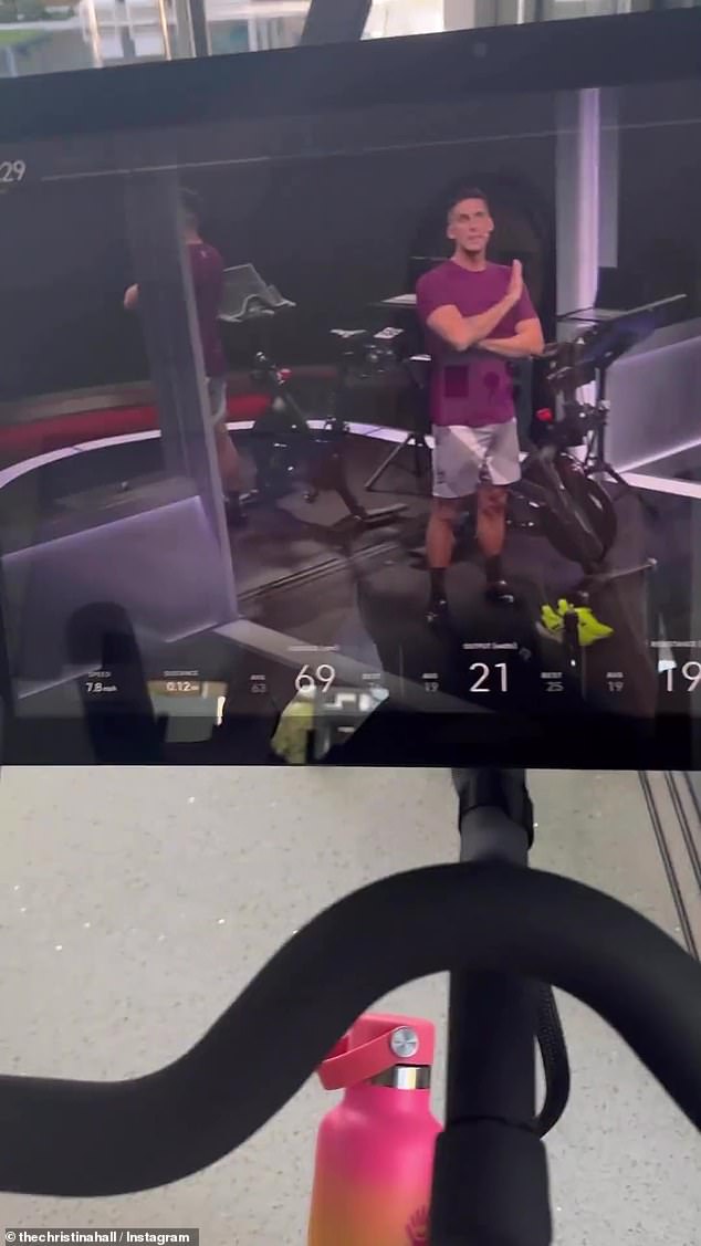 Sweating it up: The 39-year-old TV star revealed in a clip that she starts her day with a grueling 30-minute ride on her Peloton, which is a popular stationary bike with guided workouts