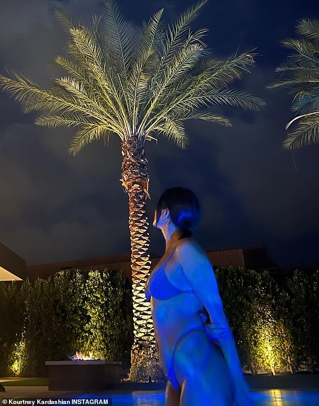 Gorgeous: Kourtney recently posted a sizzling bikini photo under a desert sky while her family enjoyed a getaway in Palm Springs