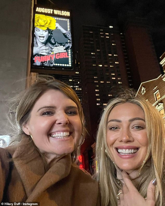 Proud friends: Duff looked absolutely stunned in photos taken before the show started, including one in which she and Lauren (@lowenban) stood under the marquee with Michele's face and name