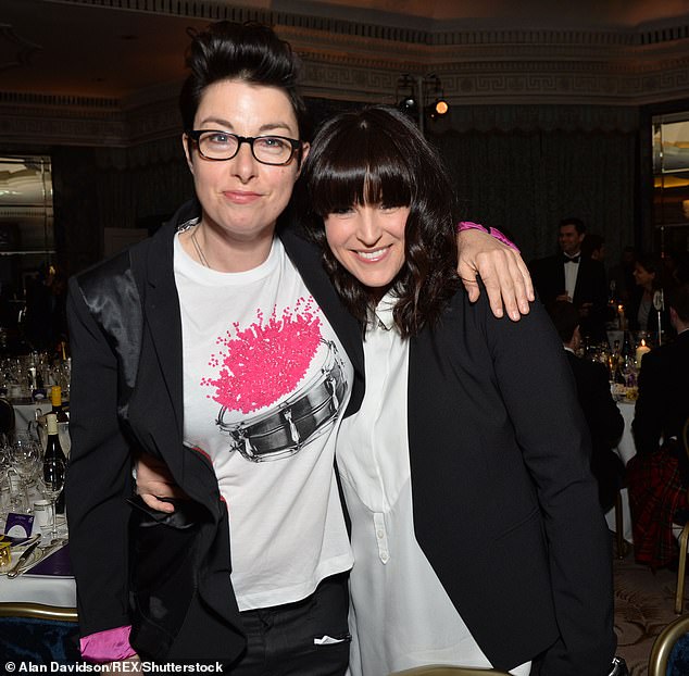 Fears: Speaking in 2021, Sue, who split from ex Anna Richardson that year, reflected on her pituitary gland tumor diagnosis, which may have affected her ability to have children (pictured with Anna in 2014)