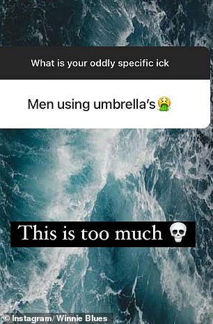 Men using umbrellas were very unusual disgusting.