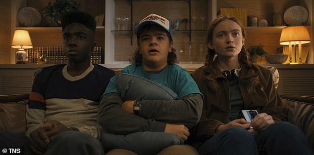 Coming to an end: The 20-year-old actress opened up about the hit Netflix show, which is coming to an end after the upcoming fifth season (left to right: Caleb McLaughlin, Gaten Matarazzo, Sink)