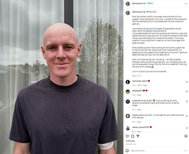 Sam opened up about his battle with cancer in an Instagram post shared in October 2021. He was forced to undergo chemotherapy.