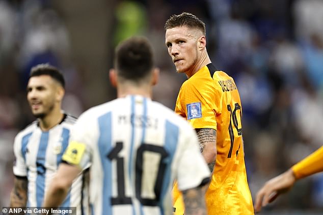 The Dutchman (right) collided with Argentina's World Cup-winning captain Lionel Messi in Qatar.