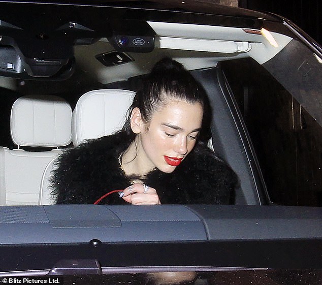 Beauty: She paired the look with dark pants and was later seen smiling as she got into a car with friends on Saturday night