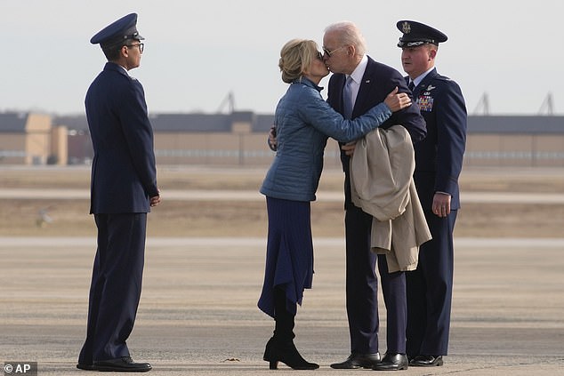 He flew First Lady Jill from her home in Delaware to Joint Base Andrews, where they said goodbye.  She travels separately to Mexico City, when her husband attends a summit.