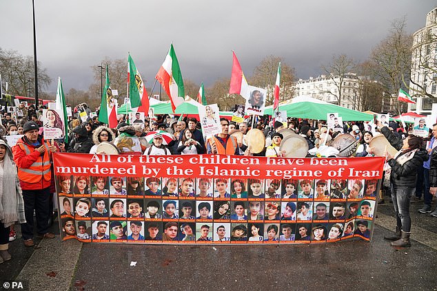 Protesters gather at Marble Arch in central London before marching on Trafalgar Square.