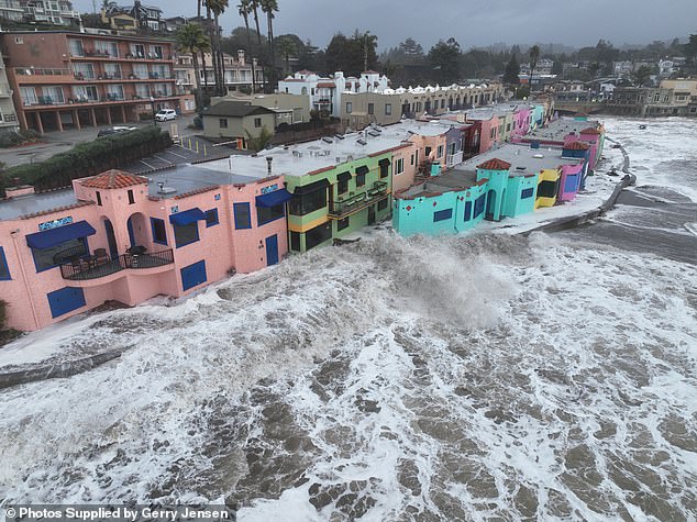 Drone photos provided by Gerry Jensen show the aftermath of a bomb cyclone that struck Santa Cruz, California earlier this week on January 4.