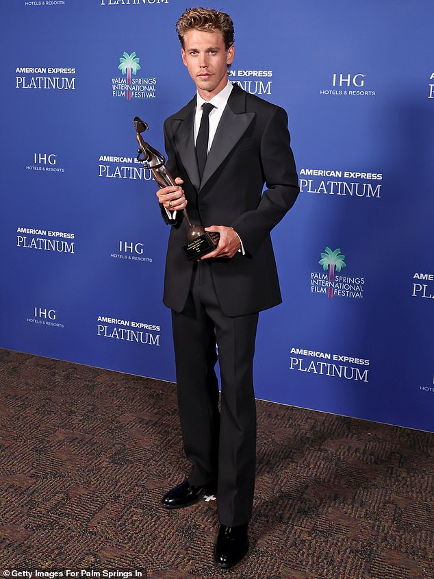 Recognition: Austin received the Breakthrough Performance Award for his role as Elvis while attending the 34th Annual Palm Springs Film Festival early Thursday.