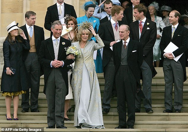 Harry's account of his emotions before the wedding of Charles and Camilla (pictured) seems to conflict with the quotes he gave to the press after the nuptials.  