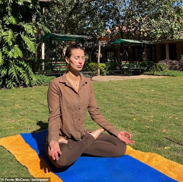 Meditating: She re-shared a photo of herself meditating from her recent work trip to India and said she has continued the practice since she returned home