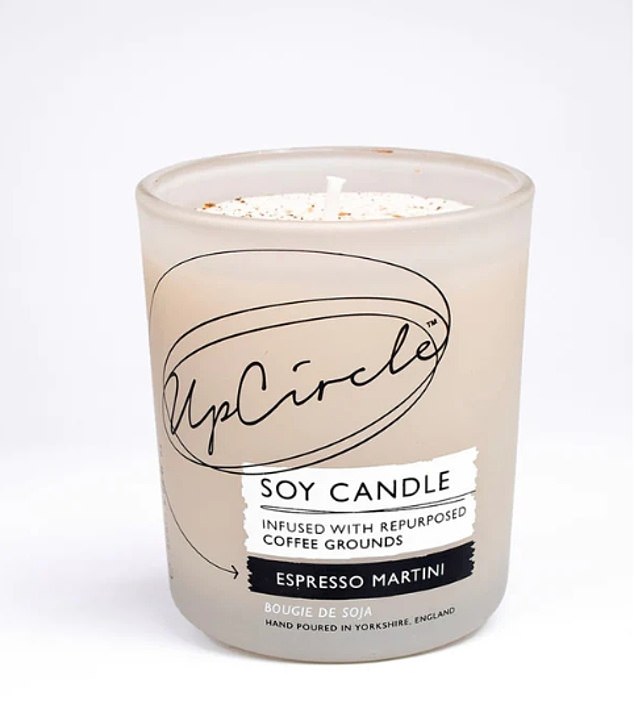 Upcircle Espresso Martini Soy Candle 180ml, £21.99, upcirclebeauty.com.  It is sustainable and the burning time is 35 hours.  seriously awesome