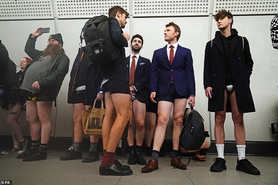 Organized by The Stiff Upper Lip Society, at the event people donned smart business clothes on their upper half, with only underwear, shoes and socks on their lower half.