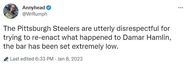 NFL fans on social media criticized Pittsburgh for celebrating while Hamlin was still on the mend.