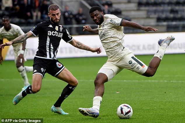 Terem Moffi (right) has been in fine form for Lorient this season, scoring 10 league goals