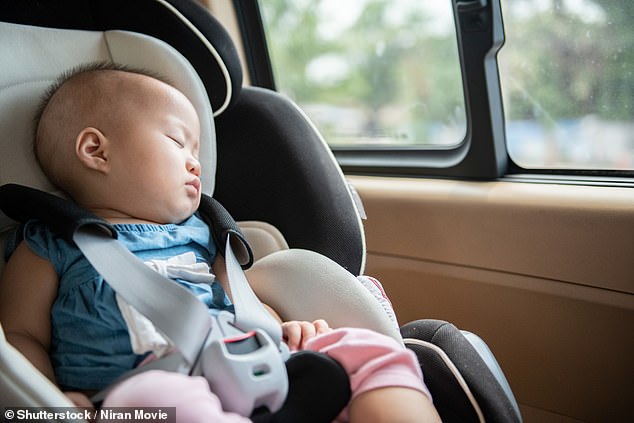 The incident prompted an urgent warning to parents not to leave children unattended in a car (pictured is a file photo of a sleeping baby)