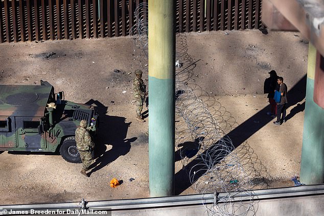 Texas National Guard troops have been deployed on the US side of the border to try to prevent people from crossing.  This was the scenario on Sunday.