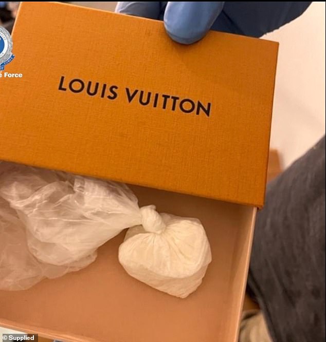 Some of the illicit drugs were allegedly hidden in designer-brand boxes (pictured)