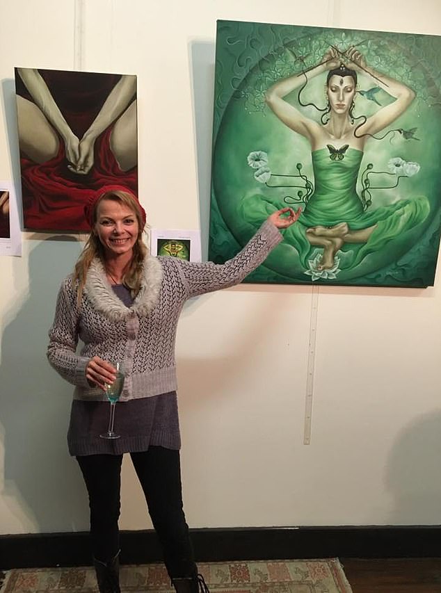 Ms. Merrett regularly hosts solo art shows to showcase her large oil canvases, including a 2017 exhibition called 'The Ephemeral Art of Krys Merrett' (pictured at exhibition opening)