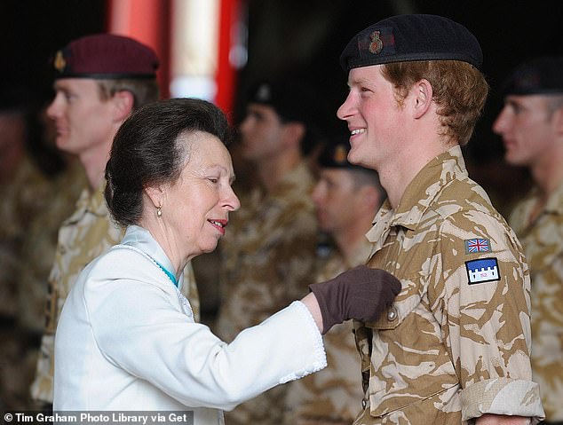 Although Harry (seen with Princess Anne in 2008) joined the army in 2004, he said the war really started for him years before, when his mother tragically passed away in 1997.