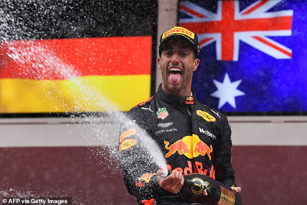 Ricciardo celebrates winning the 2018 Monaco Formula 1 Grand Prix with Red Bull.  He has returned to Red Bull in 2023 as a reserve driver