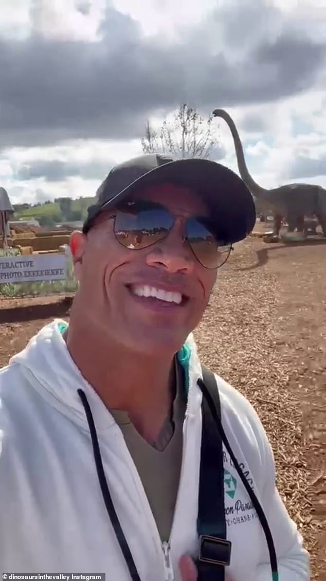 Rock of approval: Dwayne 'The Rock' Johnson gave high praise to the dinosaurs in The Valley after he took his family there for a visit on Saturday