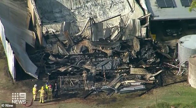 Image of emergency services attending the crime scene on the Biggenden property where Todd Mooney and his daughter were found dead