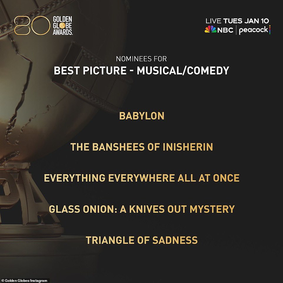 Airing this Tuesday on NBC!  Los Angeles native Glass Onion: A Knives Out Mystery's new film is nominated for Best Picture (Musical/Comedy) and Daniel Craig is nominated for Best Actor (Musical/Comedy) at the 80th Golden Globe Awards