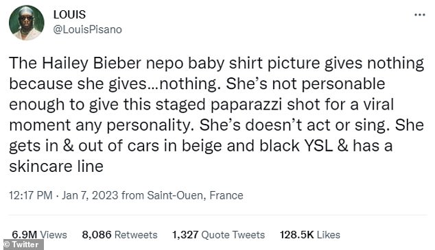 Criticism: Hailey's outfit caused a lot of mixed reactions online, with many labeling it deaf and arguing that Hailey hadn't outshone her parents' success like other baby nepos, so the T-shirt made less of a statement