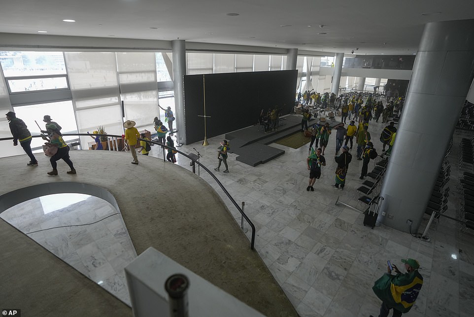 Demonstrators inside the Planalto Palace in Brazil on Sunday