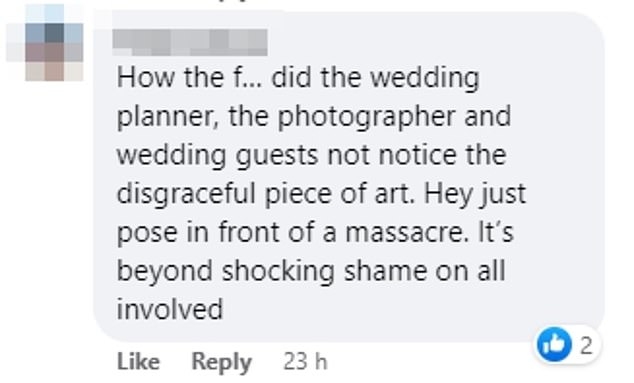 Redleaf Wollombi was criticized by several people on social media who questioned why the painting was used as a backdrop for wedding photos.