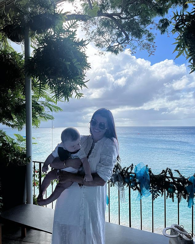 Idyllic: The former TOWIE star, 37, has been enjoying a luxury getaway in Barbados with husband William Lee-Kemp and son Presley