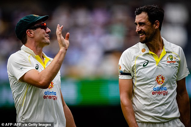 The group shared the name with the group of Australian bowlers, including Cummins and Mitchell Starc (right), created for themselves on WhatsApp.