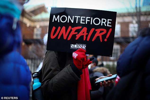 The strike involving thousands of nurses is taking place at Montefiore Hospital in the Bronx and at Mt. Sinai Hospital in Manhattan.