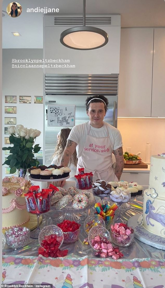 Celebrations: Brooklyn Beckham has dubbed his wife Nicola Peltz 'the woman who changed my life' when he wished her an early happy birthday in an effusive post on Sunday... after hosting friends at a pink party