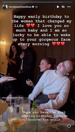 Sweet: Brooklyn shared a video of Nicola rocking her friend Selena Gomez's younger sister on her knee to her 14.7 million followers