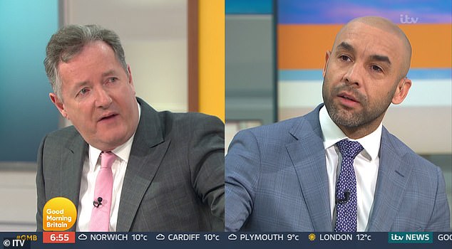 Shock: Piers resigned from GMB after co-star Alex Beresford challenged his comments about Meghan